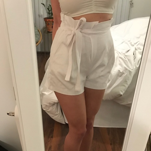 white high waisted tie shorts